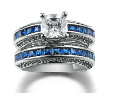 Stylish Square Zirconia Women's Ring Set in Platinum