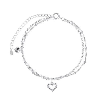 Stylish Double Layer Heart Anklet with Zircon (2021)