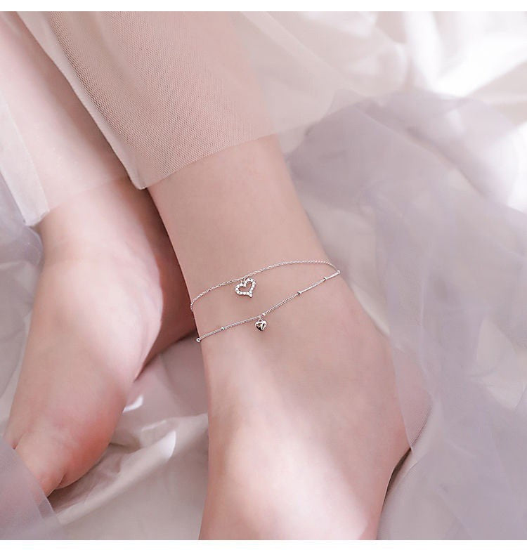 Stylish Double Layer Heart Anklet with Zircon (2021)