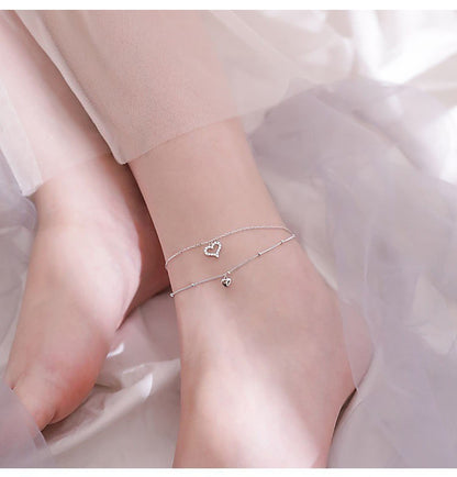 Stylish Double Layer Heart Anklet with Zircon (2021)