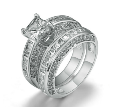 Stylish Square Zirconia Women's Ring Set in Platinum