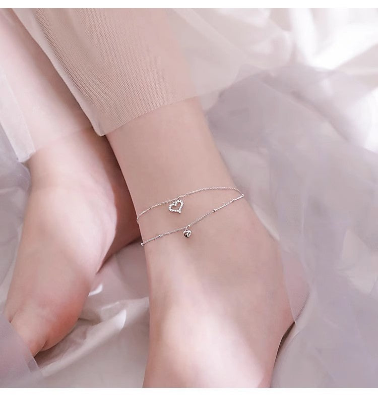 Stylish Double Layer Heart Anklet with Zircon (2021)