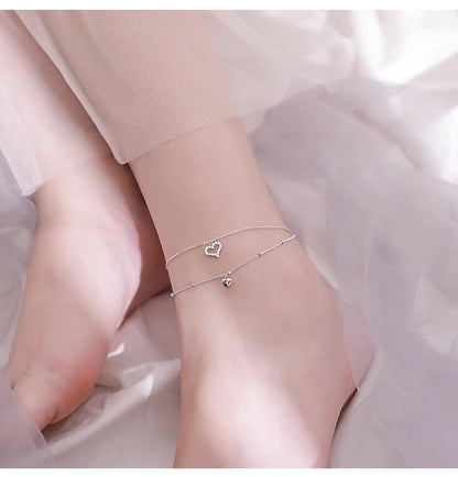 Stylish Double Layer Heart Anklet with Zircon (2021)