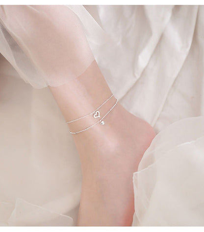 Stylish Double Layer Heart Anklet with Zircon (2021)