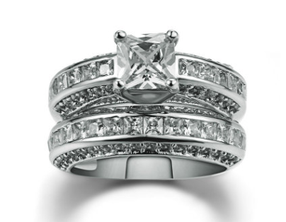 Stylish Square Zirconia Women's Ring Set in Platinum